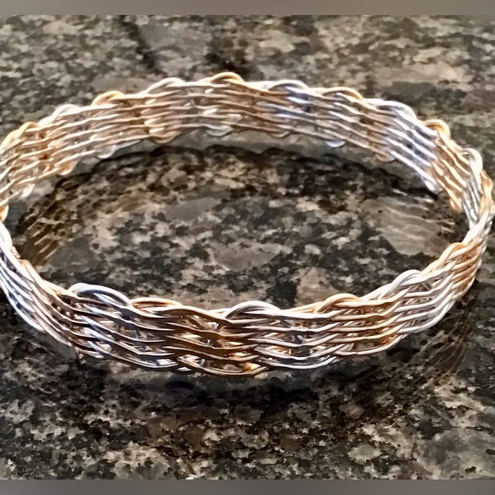 New! Braided Golden & Silver 2-Tone Bangle Bracelet